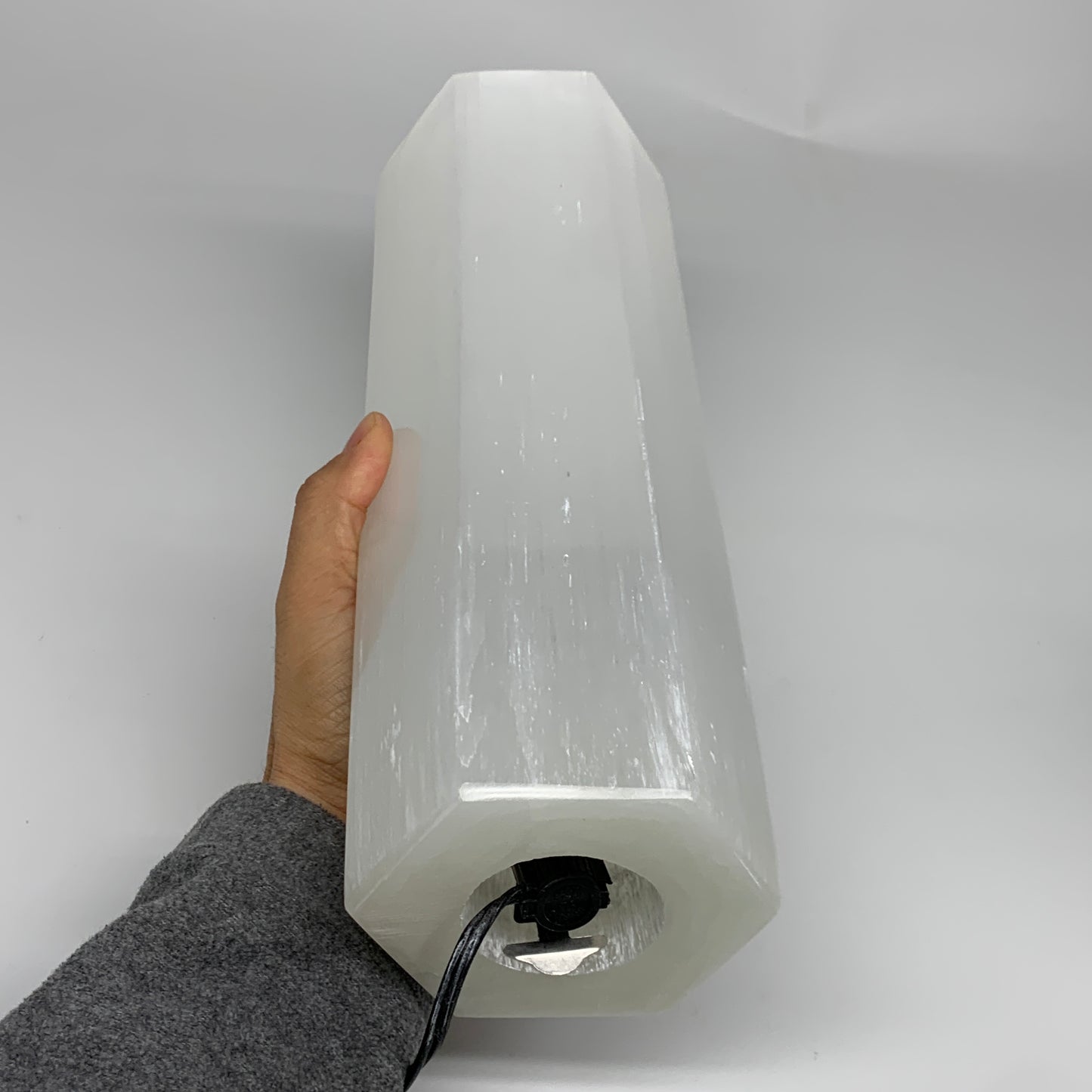 8.9 lbs. 11.75"x3.5", Hexagon Selenite (Satin Spar) Lamp, w/6ft Chord, B35825
