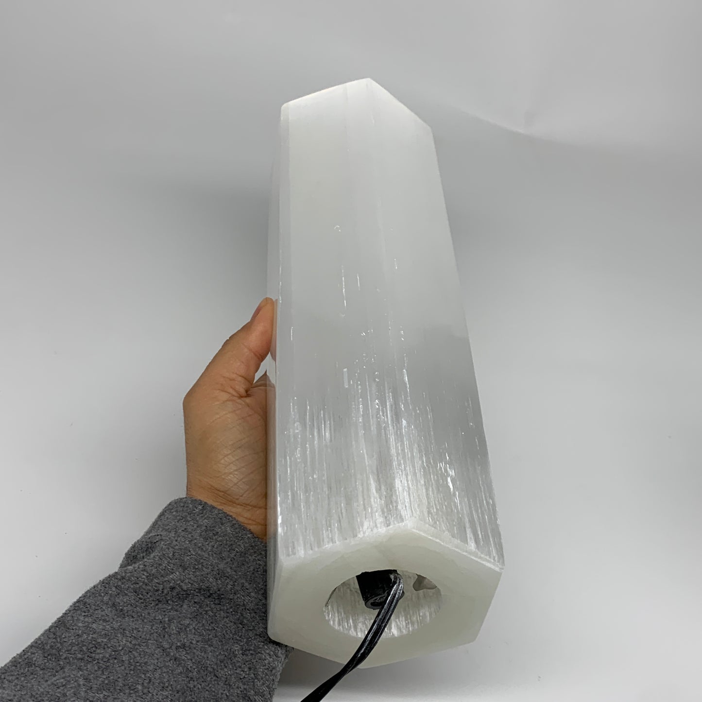 8.9 lbs. 11.75"x3.5", Hexagon Selenite (Satin Spar) Lamp, w/6ft Chord, B35825