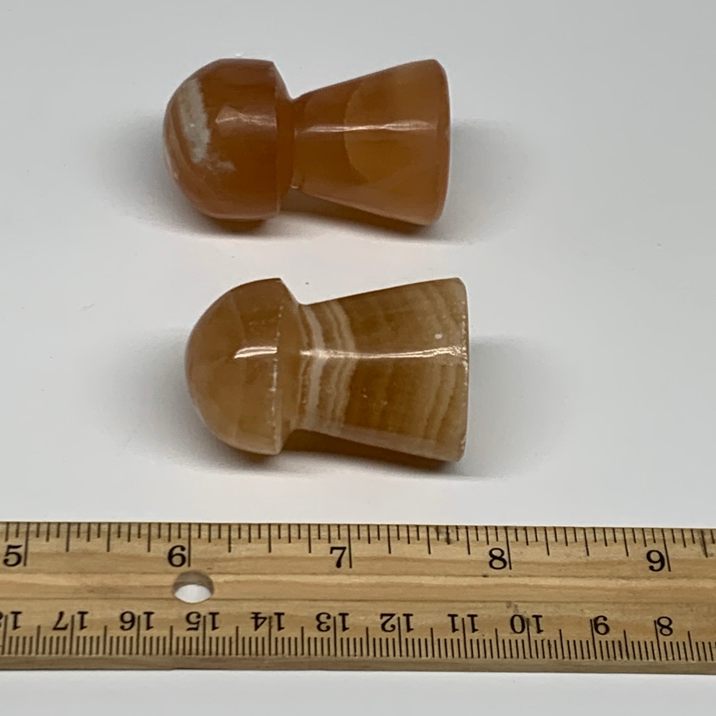 129.2g, 1.8"-2", 2pcs, Natural Honey Calcite Mushroom Gemstone @Pakistan, B31728