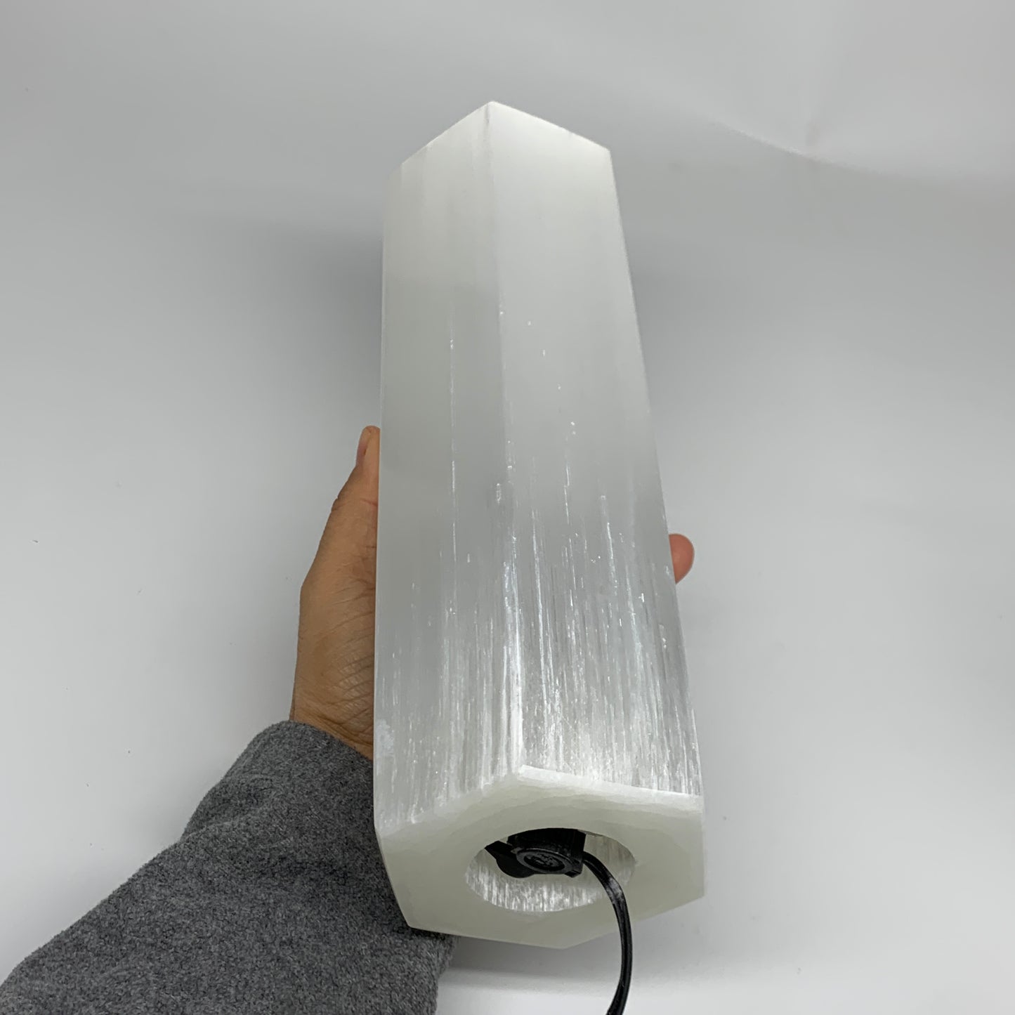 8.9 lbs. 11.75"x3.5", Hexagon Selenite (Satin Spar) Lamp, w/6ft Chord, B35825