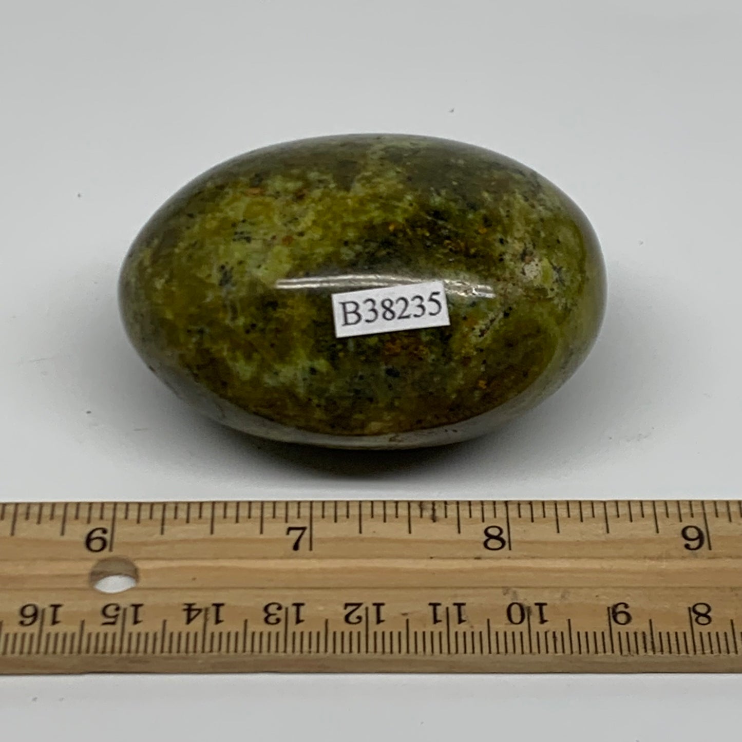 146.5g, 2.6"x1.9"x1.5", Green Opal Crystal PalmStone Polished Reiki, B38235