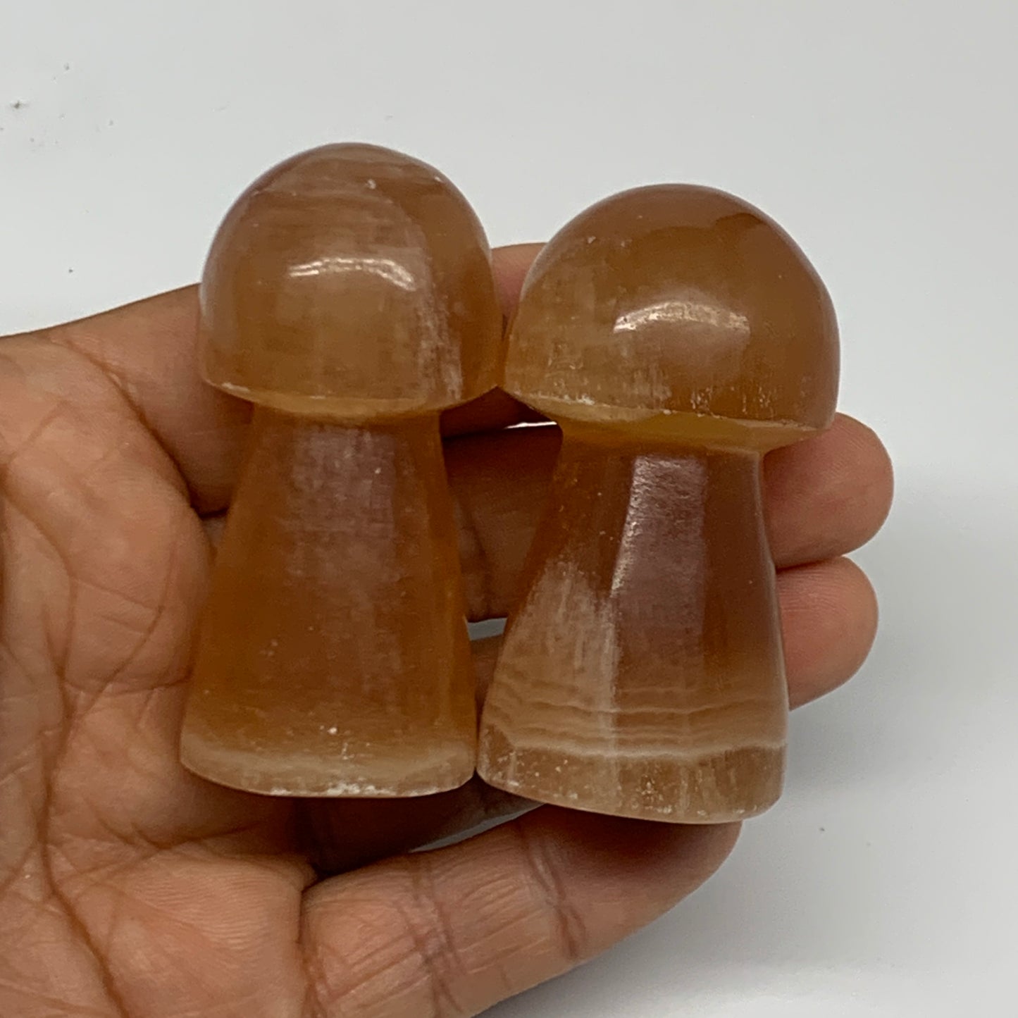 146.6g, 2.2"-2.3", 2pcs, Natural Honey Calcite Mushroom Gemstone @Pakistan, B317