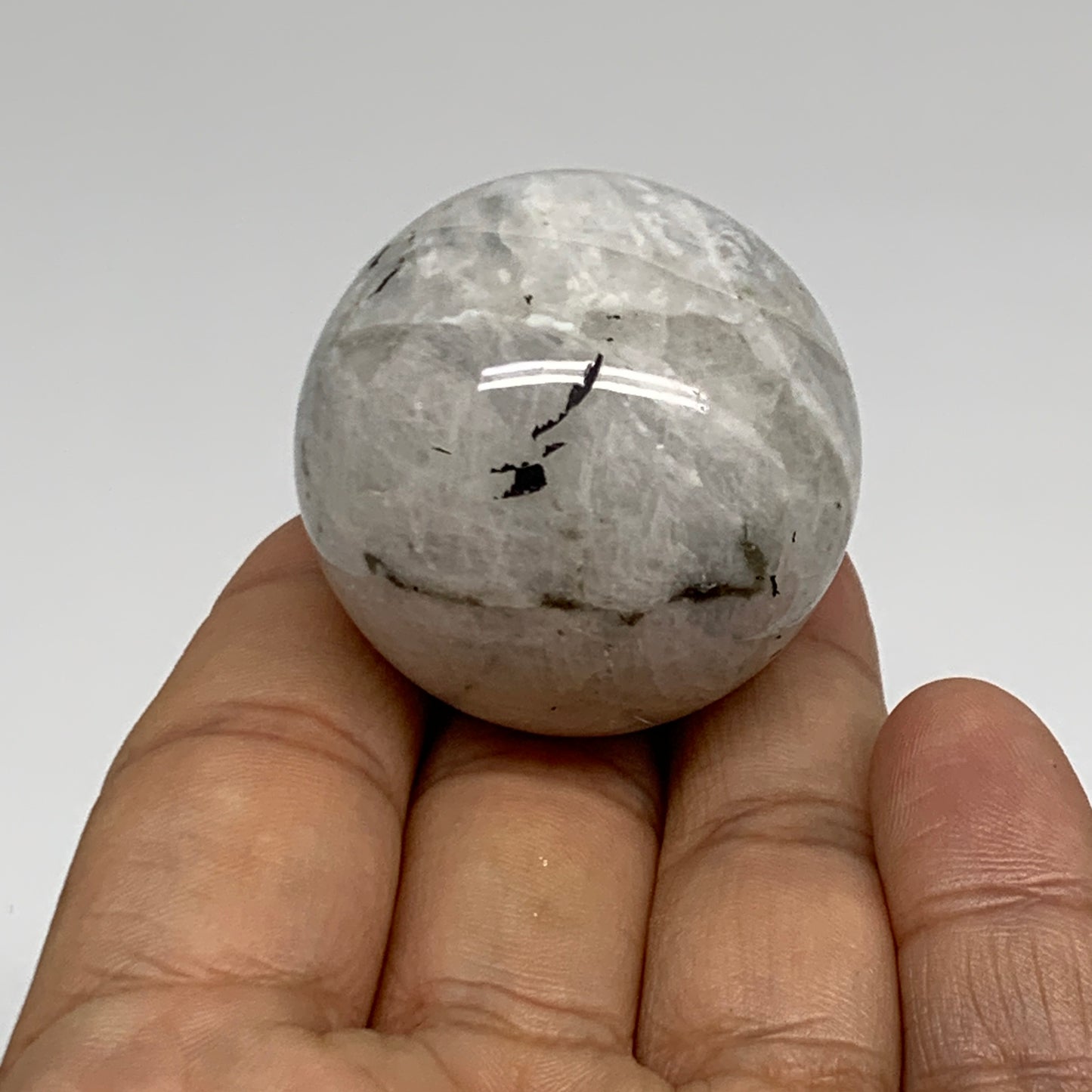 72.7g, 1.5"(38mm), Natural Rainbow Moonstone Sphere Ball Gemstone, B35162