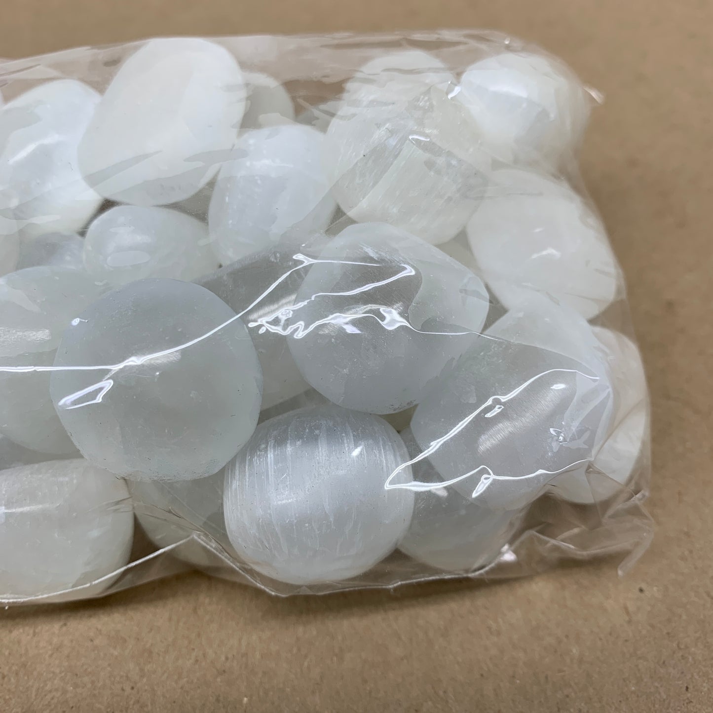 2.2 lbs, 1" x 1.4", Aprox 50pcs, Tumbled Selenite Crystals, Satin Spar, B36891