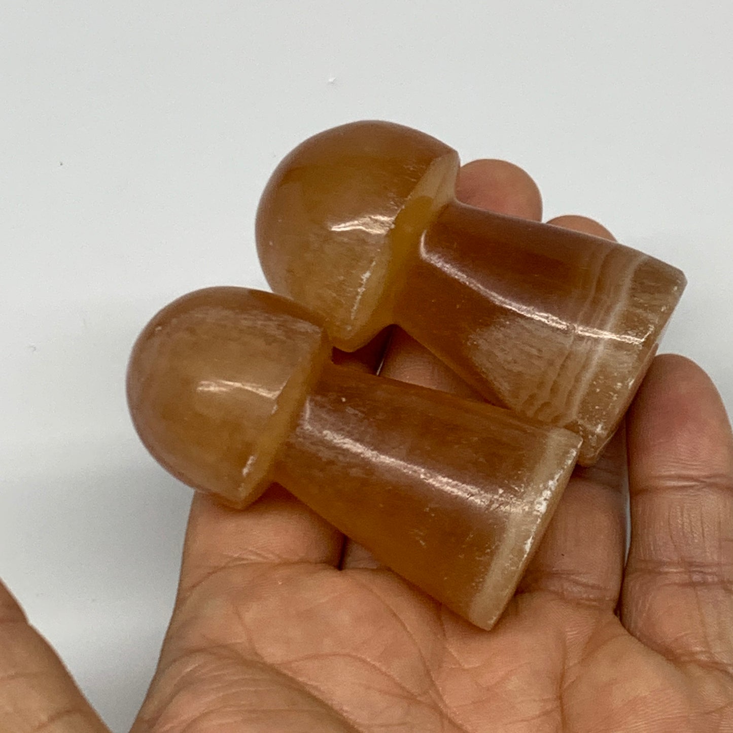146.6g, 2.2"-2.3", 2pcs, Natural Honey Calcite Mushroom Gemstone @Pakistan, B317