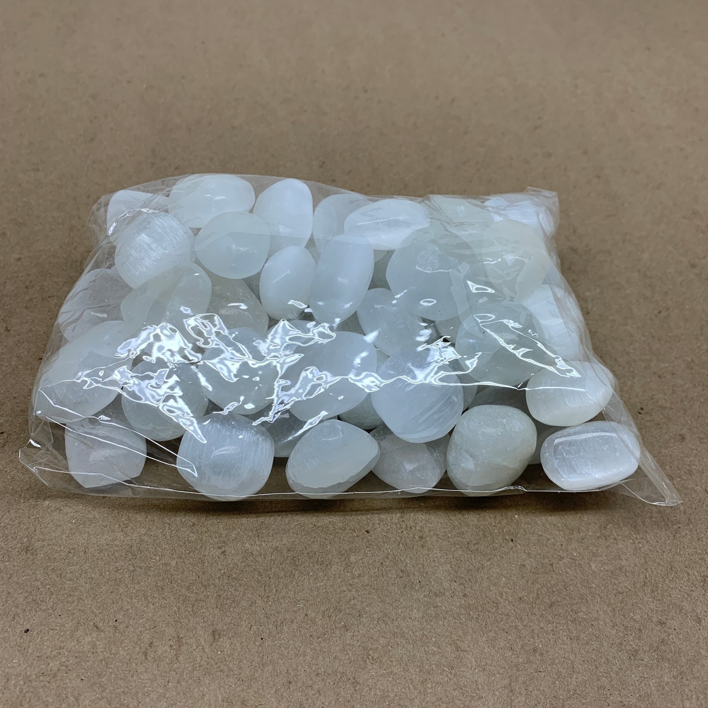 2.2 lbs, 1" x 1.4", Aprox 50pcs, Tumbled Selenite Crystals, Satin Spar, B36891