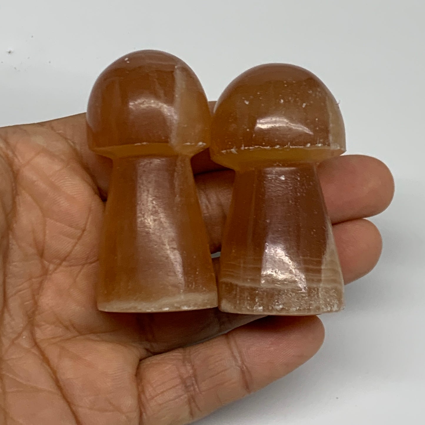 146.6g, 2.2"-2.3", 2pcs, Natural Honey Calcite Mushroom Gemstone @Pakistan, B317
