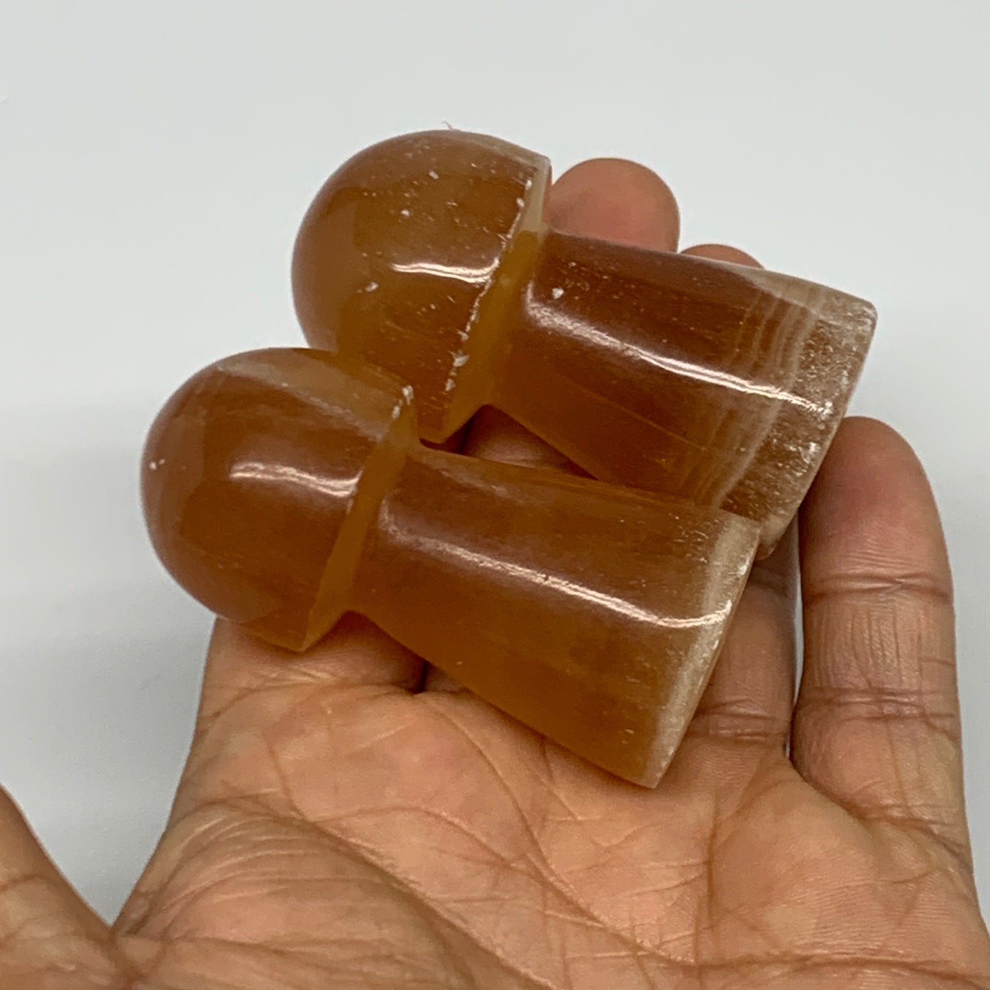 146.6g, 2.2"-2.3", 2pcs, Natural Honey Calcite Mushroom Gemstone @Pakistan, B317