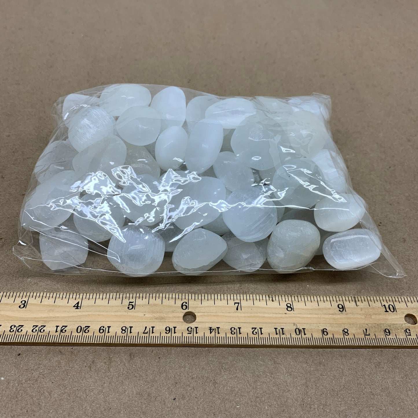 2.2 lbs, 1" x 1.4", Aprox 50pcs, Tumbled Selenite Crystals, Satin Spar, B36891