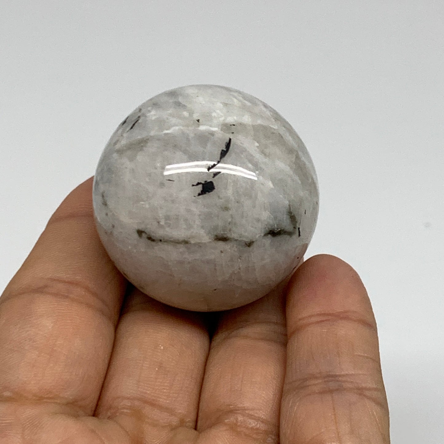 72.7g, 1.5"(38mm), Natural Rainbow Moonstone Sphere Ball Gemstone, B35162