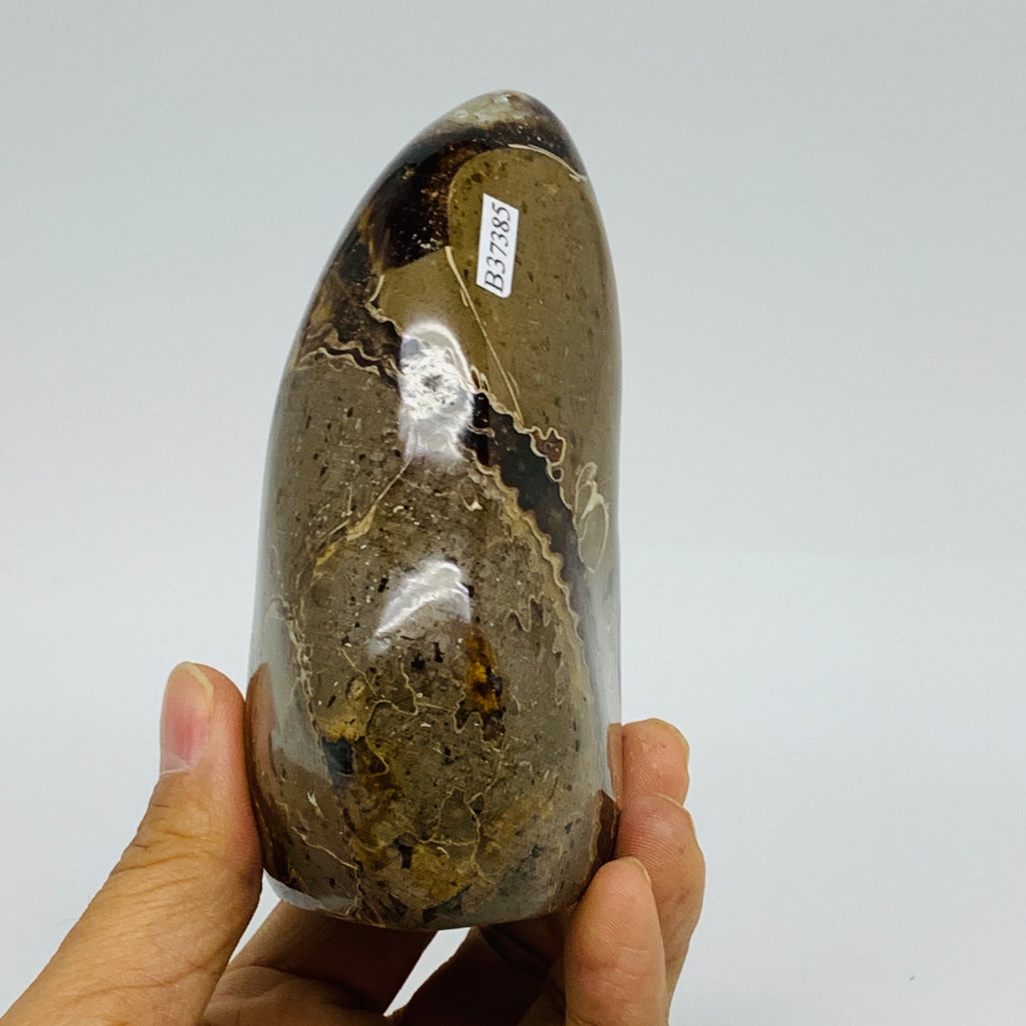 1.21 lbs, 4.1"x3.1"x2", Septarian Nodules Freeform Polished Crystal, B37385