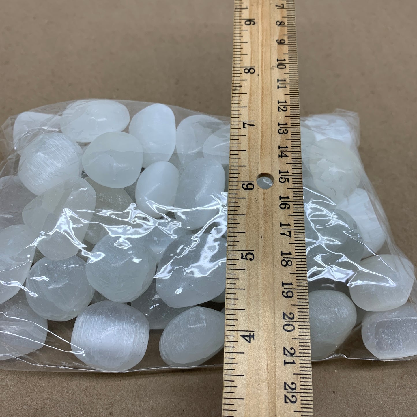 2.2 lbs, 1" x 1.4", Aprox 50pcs, Tumbled Selenite Crystals, Satin Spar, B36891