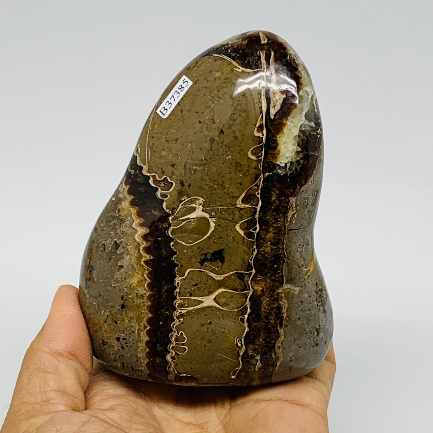 1.21 lbs, 4.1"x3.1"x2", Septarian Nodules Freeform Polished Crystal, B37385