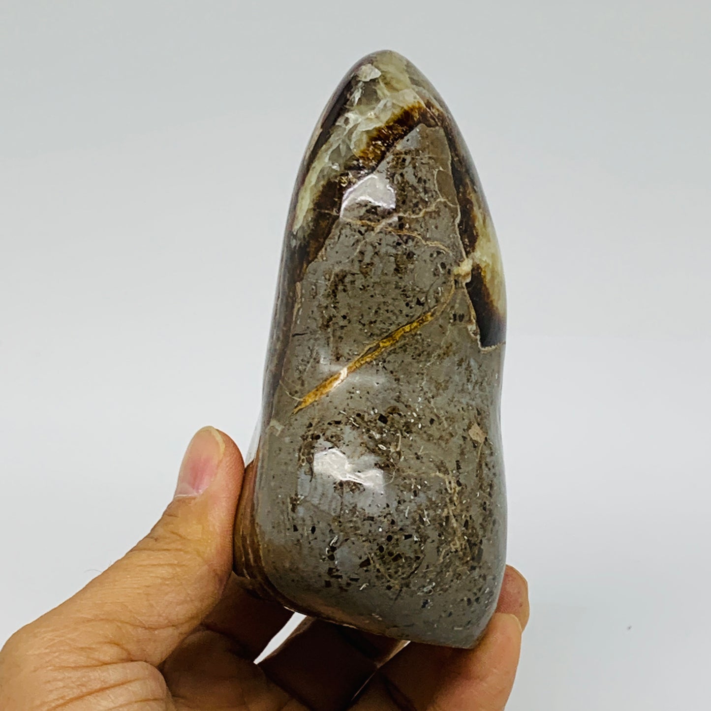 1.21 lbs, 4.1"x3.1"x2", Septarian Nodules Freeform Polished Crystal, B37385