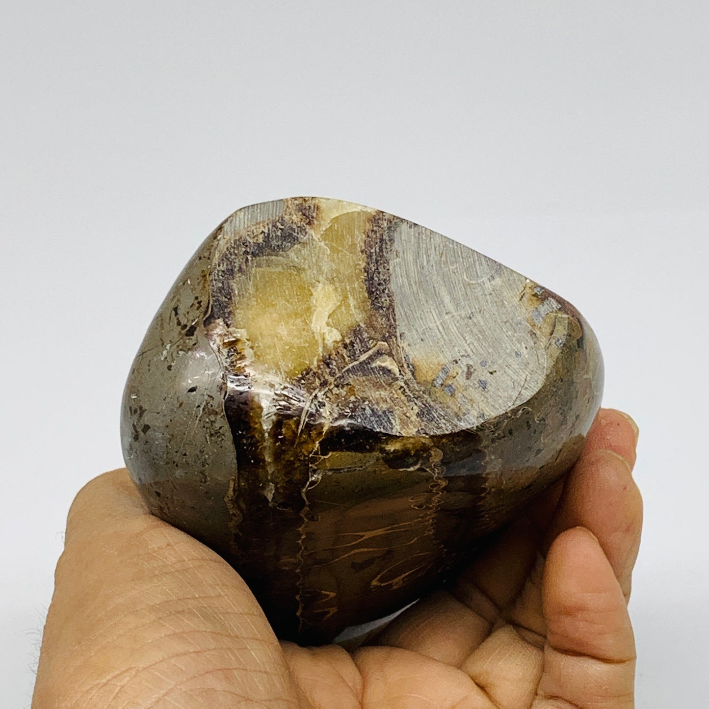 1.21 lbs, 4.1"x3.1"x2", Septarian Nodules Freeform Polished Crystal, B37385