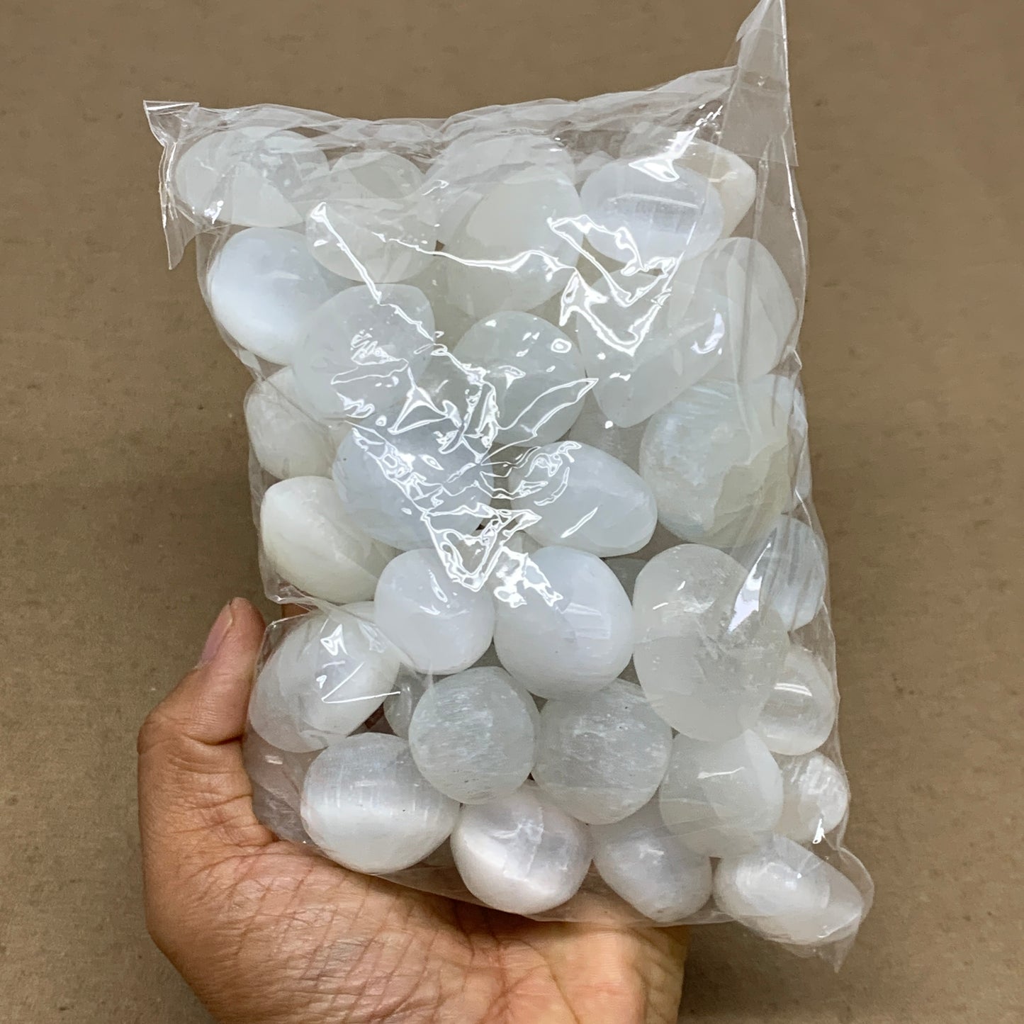 2.2 lbs, 1" x 1.4", Aprox 50pcs, Tumbled Selenite Crystals, Satin Spar, B36892