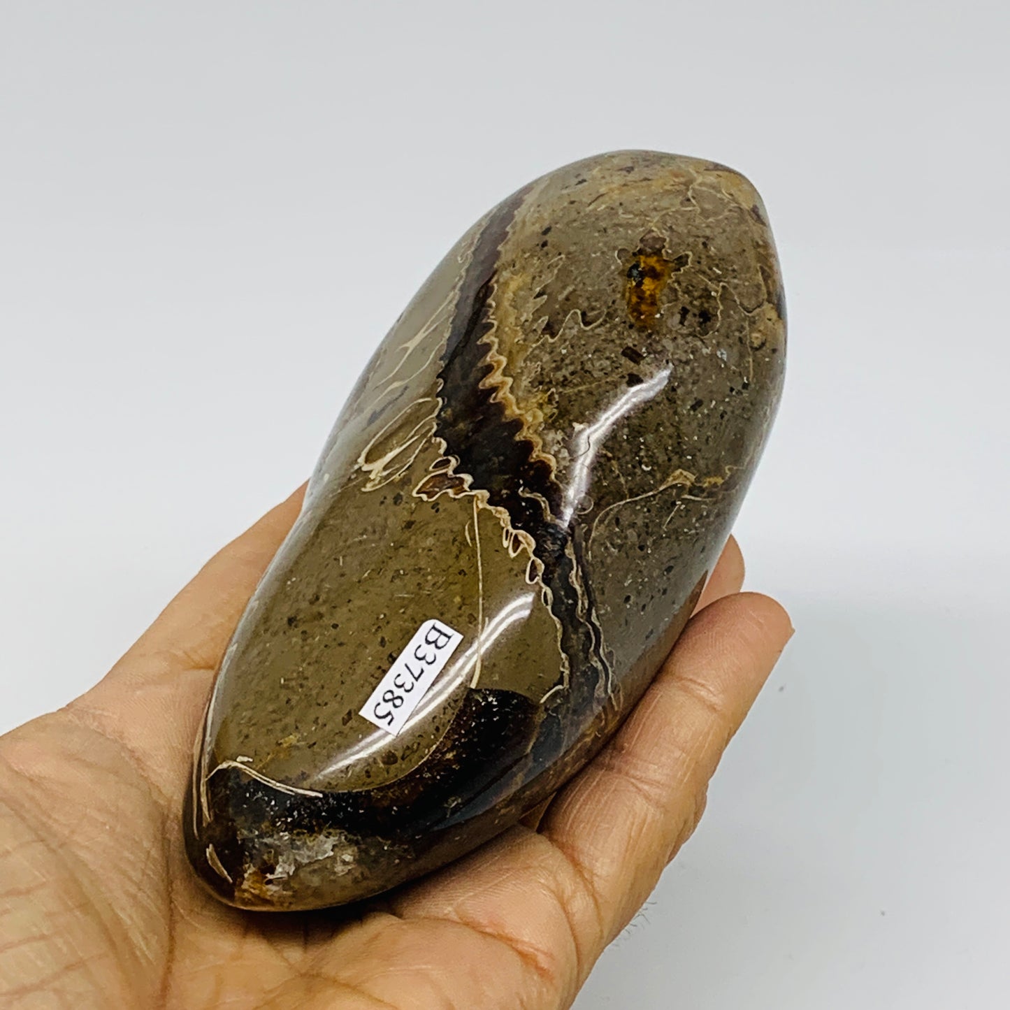 1.21 lbs, 4.1"x3.1"x2", Septarian Nodules Freeform Polished Crystal, B37385