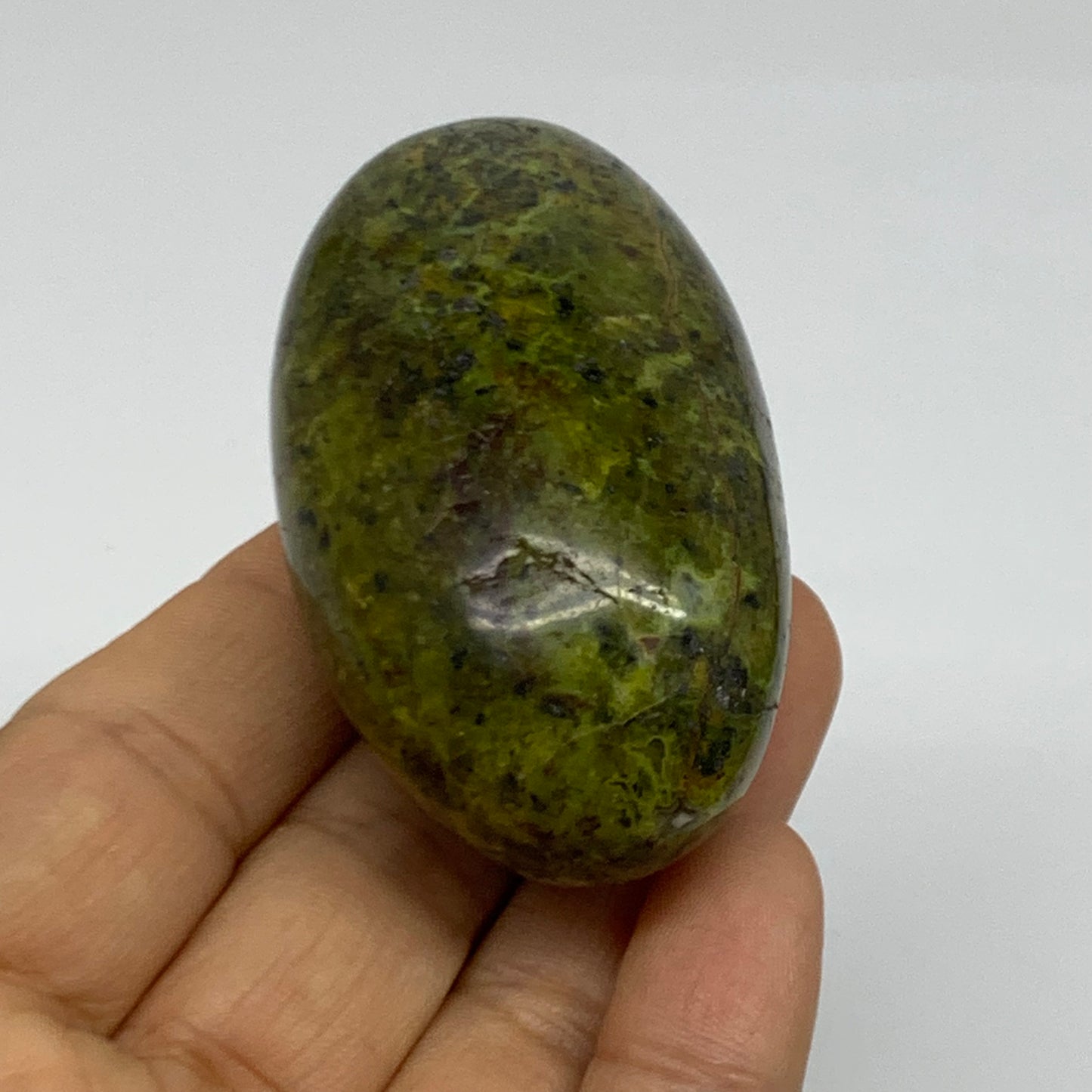 97.7g, 2.6"x1.5"x1.3", Green Opal Crystal PalmStone Polished Reiki, B38237