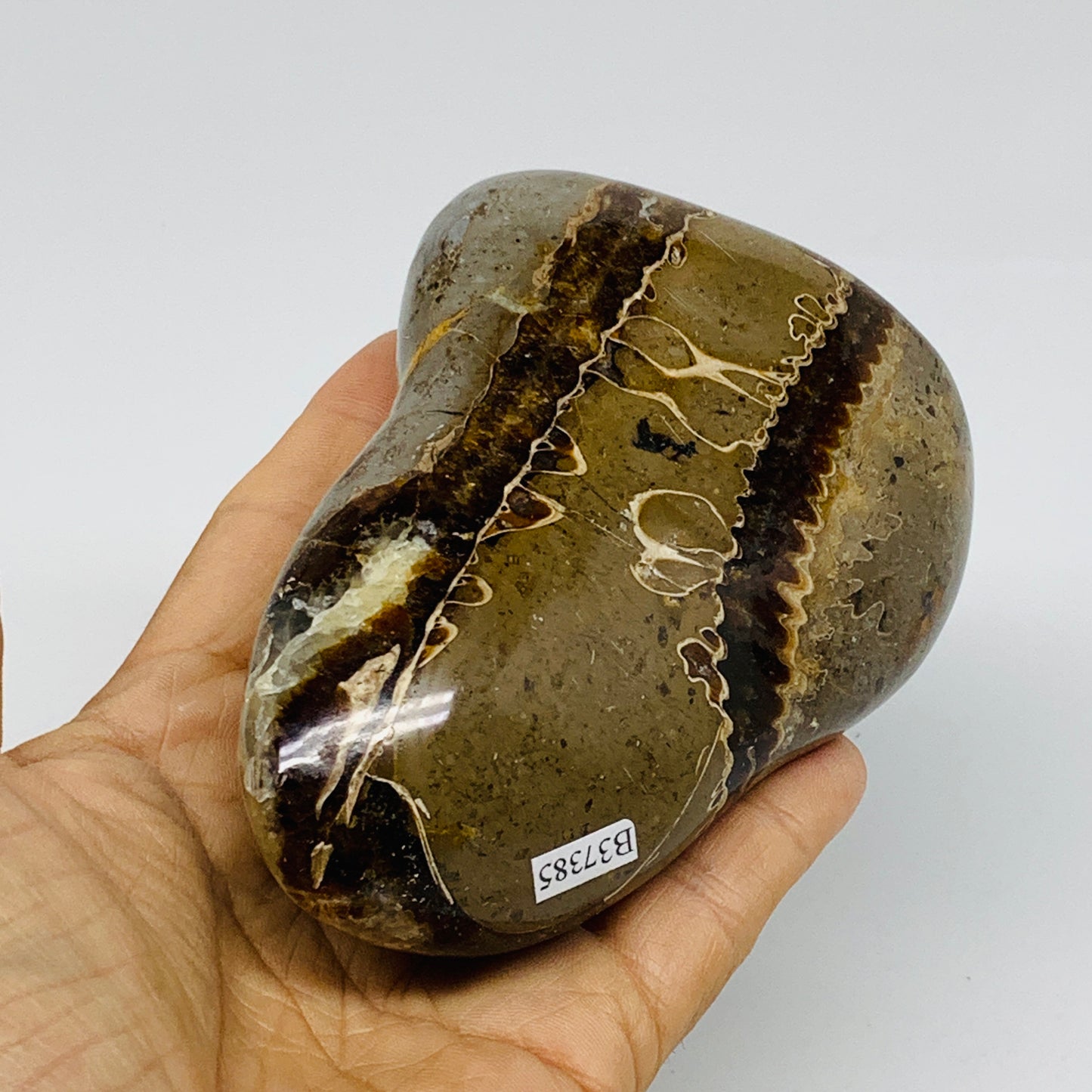 1.21 lbs, 4.1"x3.1"x2", Septarian Nodules Freeform Polished Crystal, B37385