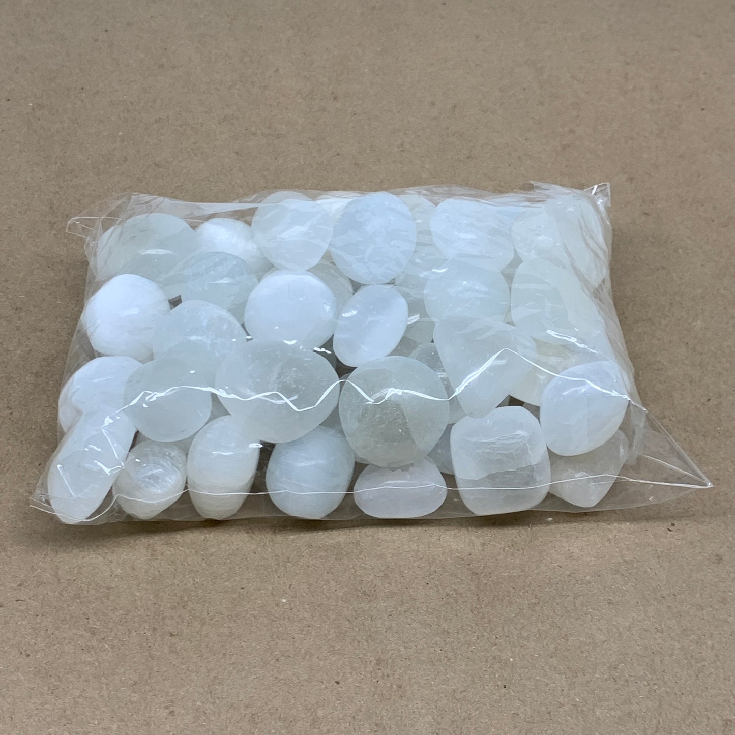 2.2 lbs, 1" x 1.4", Aprox 50pcs, Tumbled Selenite Crystals, Satin Spar, B36892