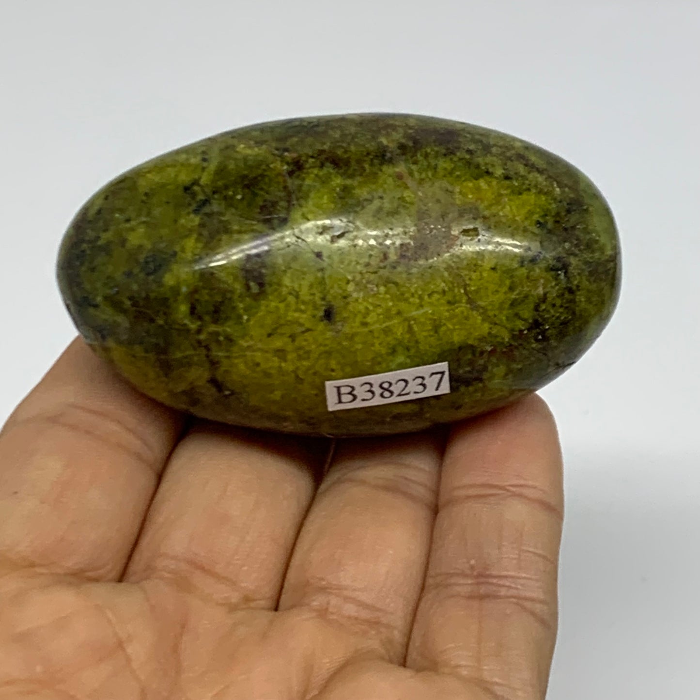 97.7g, 2.6"x1.5"x1.3", Green Opal Crystal PalmStone Polished Reiki, B38237