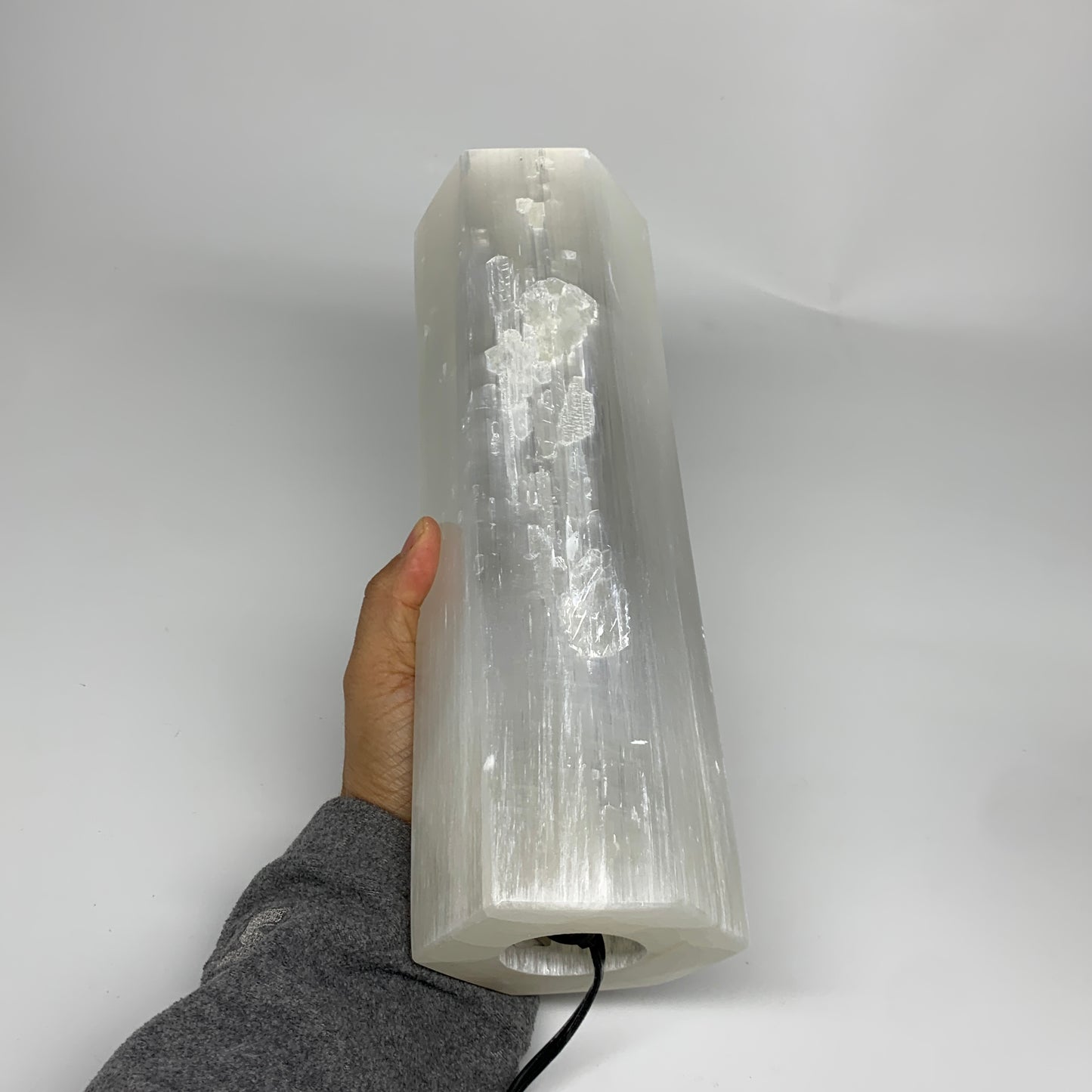 8.4 lbs. 11.75"x3.5", Hexagon Selenite (Satin Spar) Lamp, w/6ft Chord, B35826