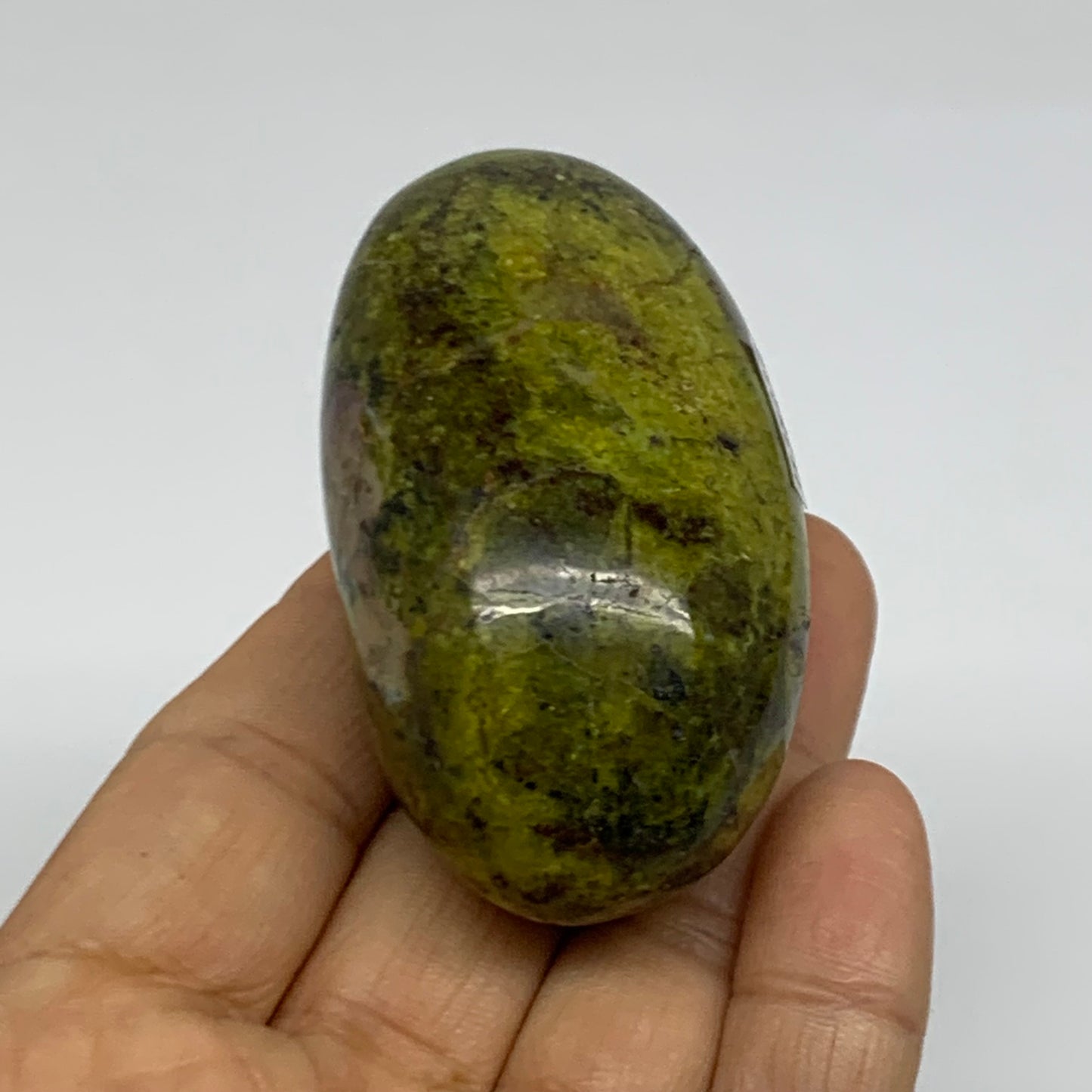 97.7g, 2.6"x1.5"x1.3", Green Opal Crystal PalmStone Polished Reiki, B38237