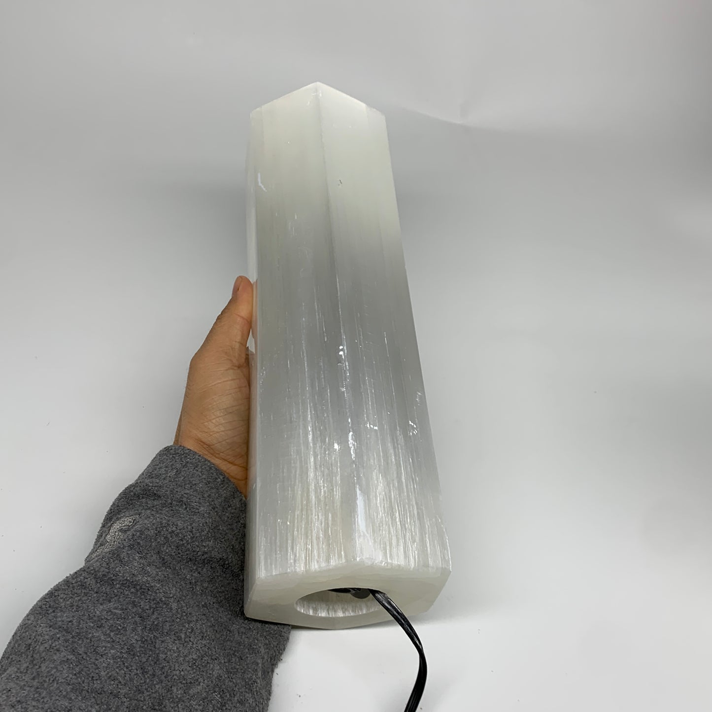 8.4 lbs. 11.75"x3.5", Hexagon Selenite (Satin Spar) Lamp, w/6ft Chord, B35826
