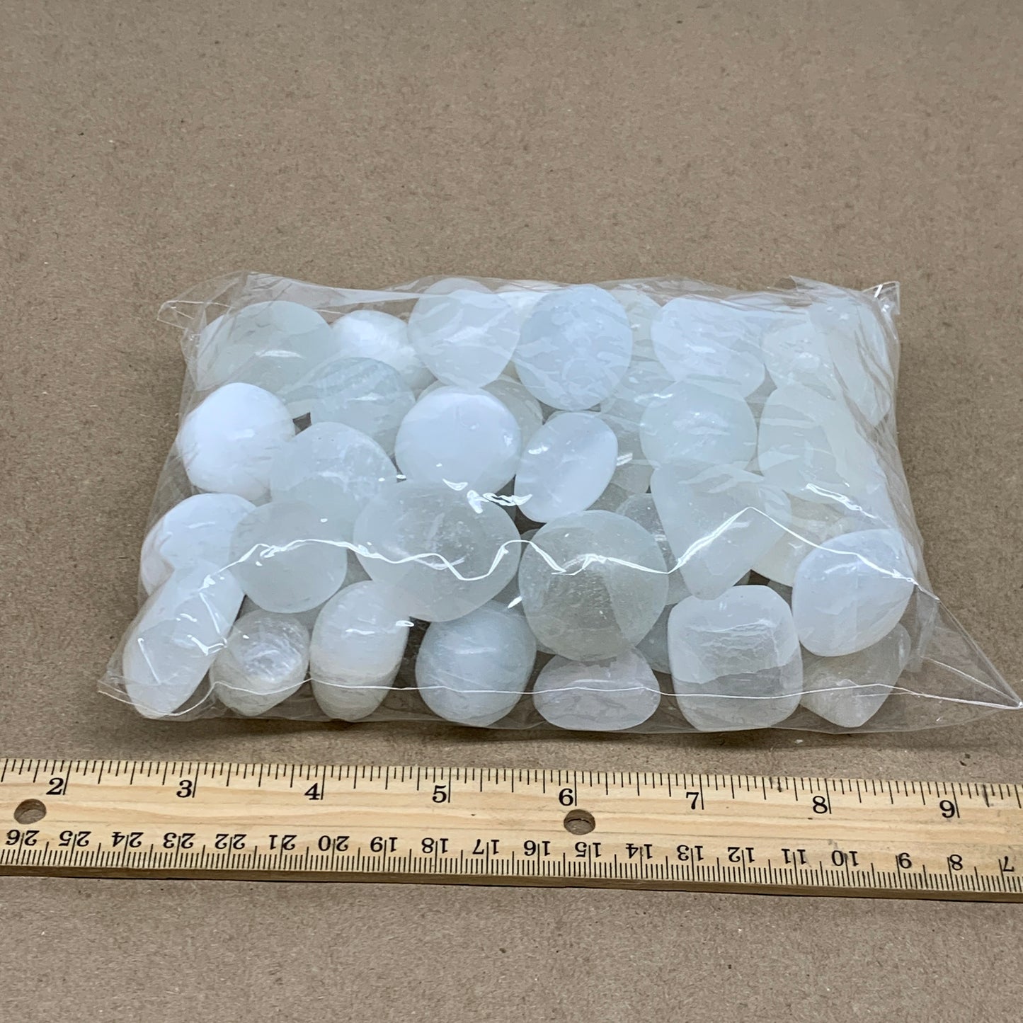2.2 lbs, 1" x 1.4", Aprox 50pcs, Tumbled Selenite Crystals, Satin Spar, B36892