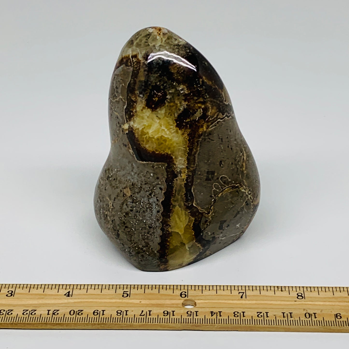 1.21 lbs, 4.1"x3.1"x2", Septarian Nodules Freeform Polished Crystal, B37385