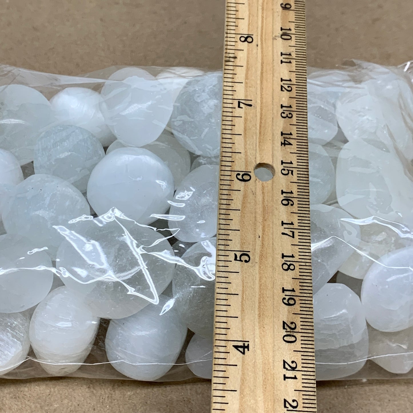 2.2 lbs, 1" x 1.4", Aprox 50pcs, Tumbled Selenite Crystals, Satin Spar, B36892