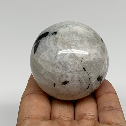 204.8g, 2.1"(53mm), Natural Rainbow Moonstone Sphere Ball Gemstone, B34376