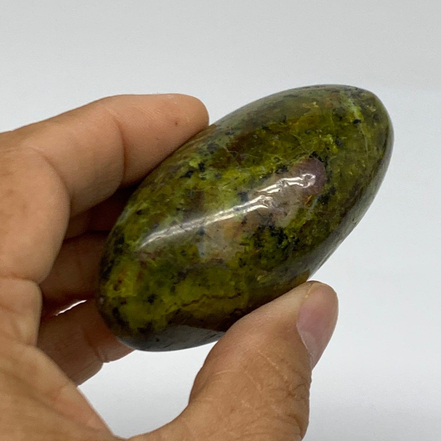 97.7g, 2.6"x1.5"x1.3", Green Opal Crystal PalmStone Polished Reiki, B38237