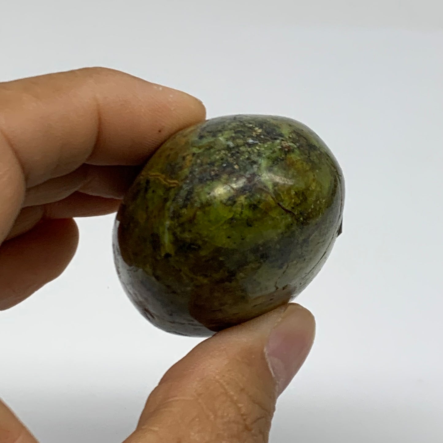 97.7g, 2.6"x1.5"x1.3", Green Opal Crystal PalmStone Polished Reiki, B38237