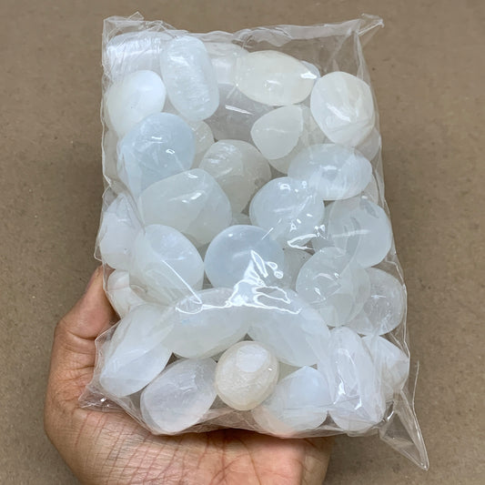 2.2 lbs, 1" x 1.4", Aprox 50pcs, Tumbled Selenite Crystals, Satin Spar, B36893