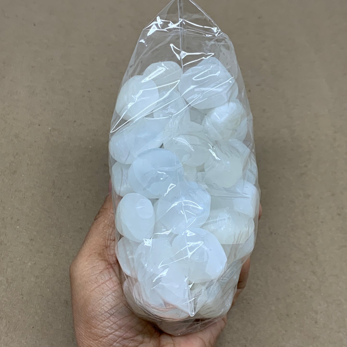 2.2 lbs, 1" x 1.4", Aprox 50pcs, Tumbled Selenite Crystals, Satin Spar, B36893