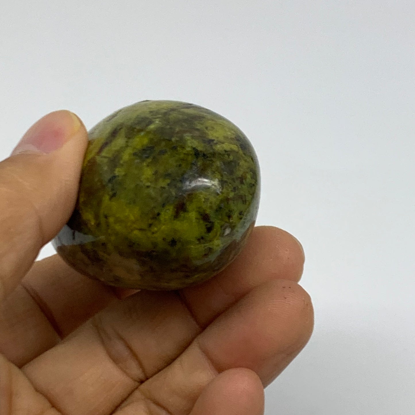 97.7g, 2.6"x1.5"x1.3", Green Opal Crystal PalmStone Polished Reiki, B38237