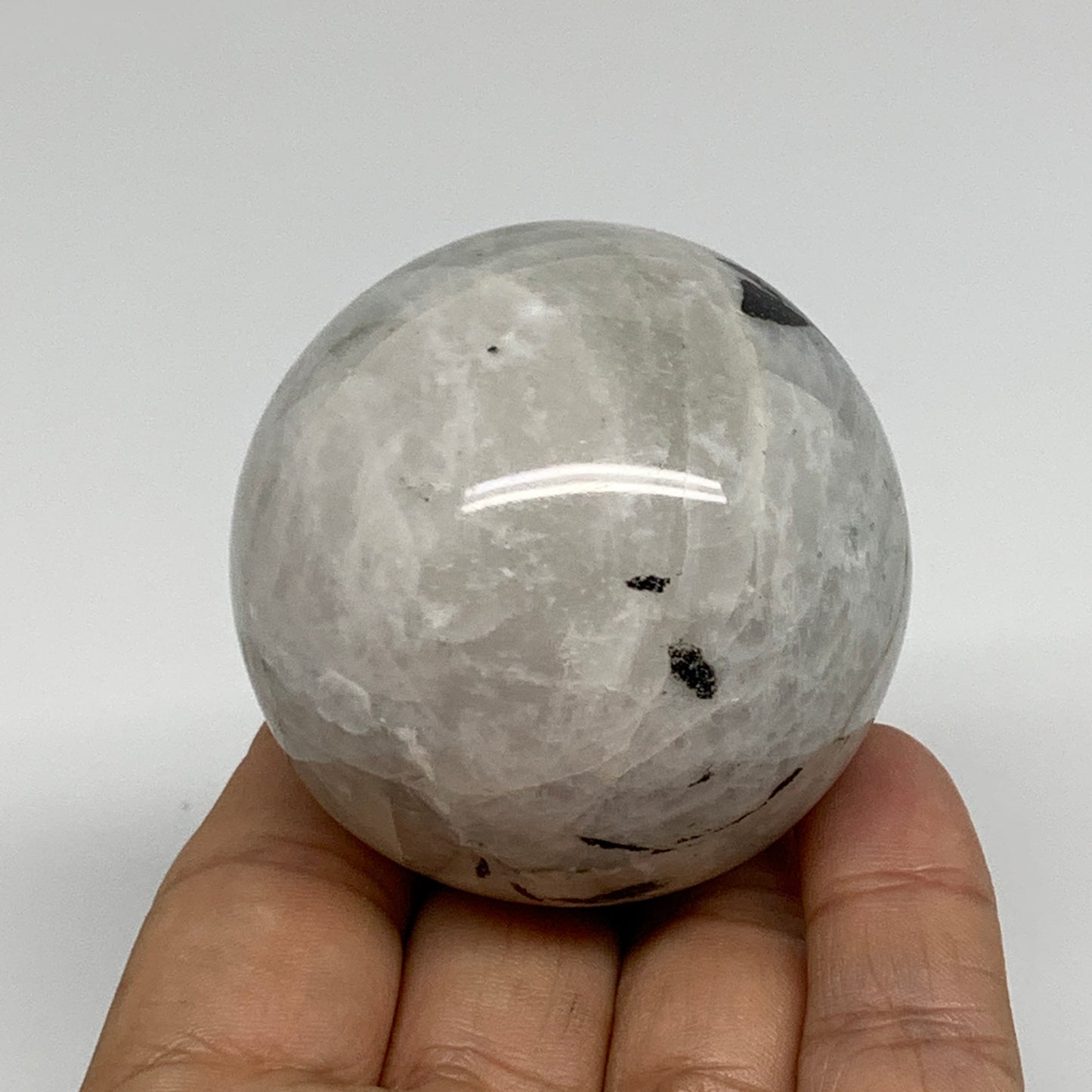 204.8g, 2.1"(53mm), Natural Rainbow Moonstone Sphere Ball Gemstone, B34376