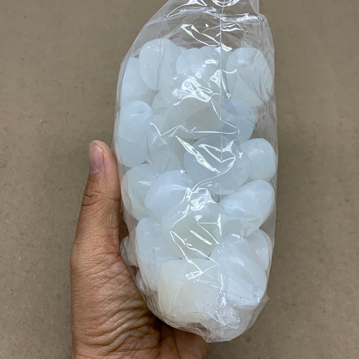 2.2 lbs, 1" x 1.4", Aprox 50pcs, Tumbled Selenite Crystals, Satin Spar, B36893