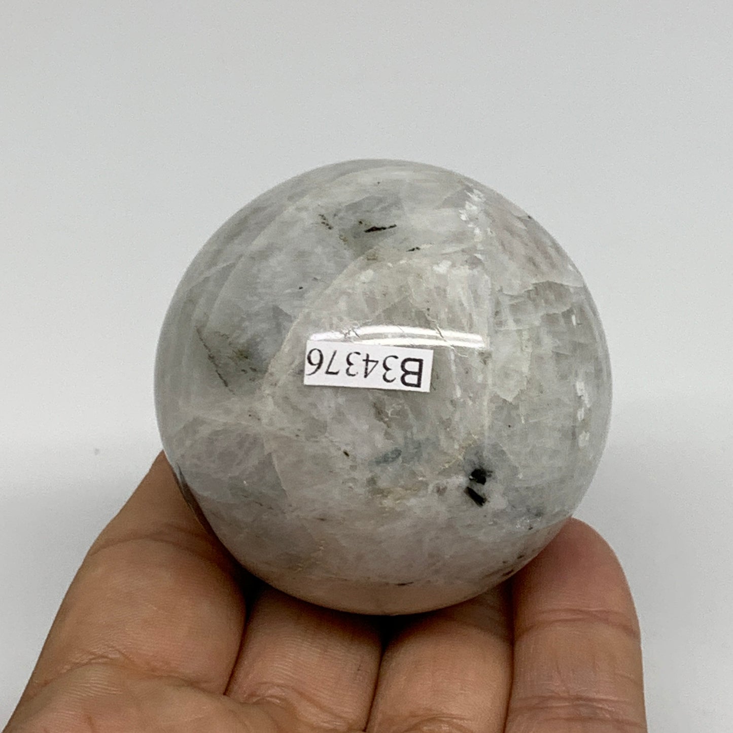 204.8g, 2.1"(53mm), Natural Rainbow Moonstone Sphere Ball Gemstone, B34376