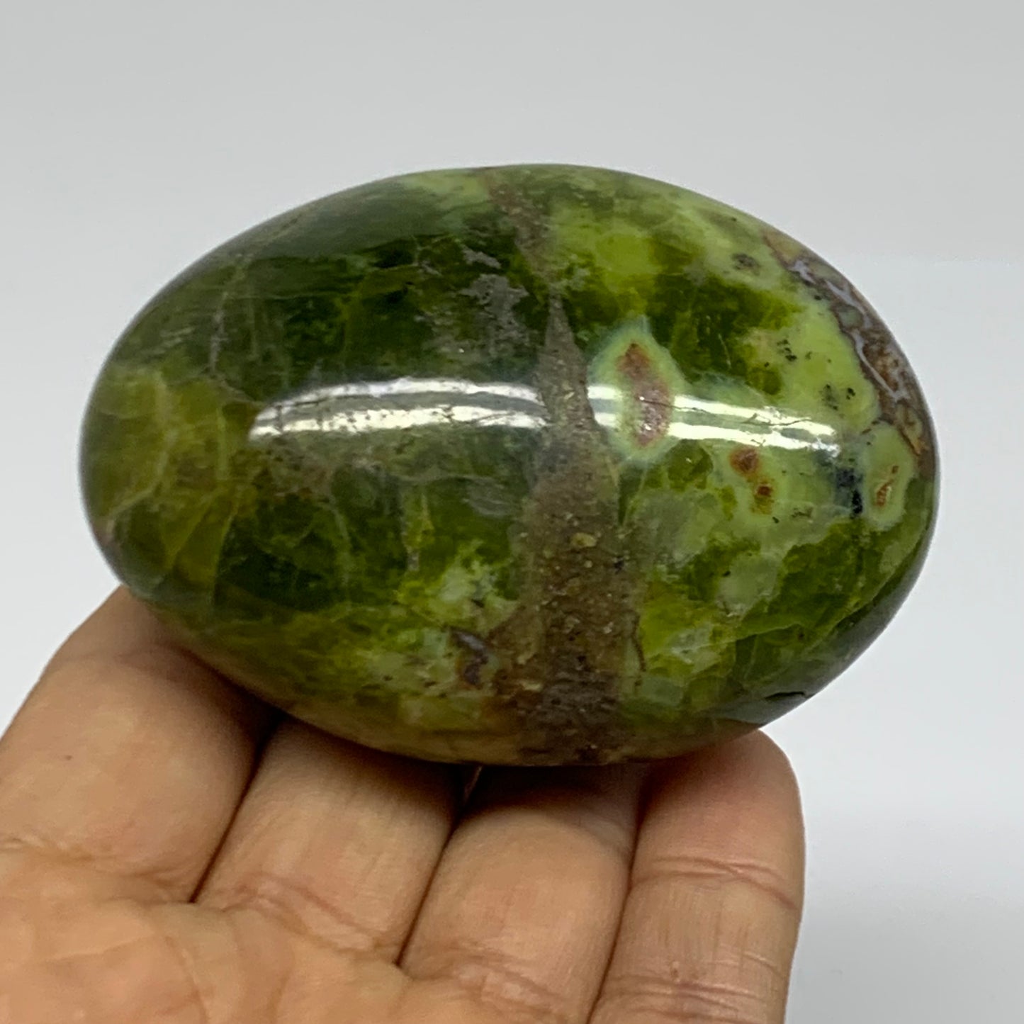 170g, 2.8"x2"x1.6", Green Opal Crystal PalmStone Polished Reiki, B38238