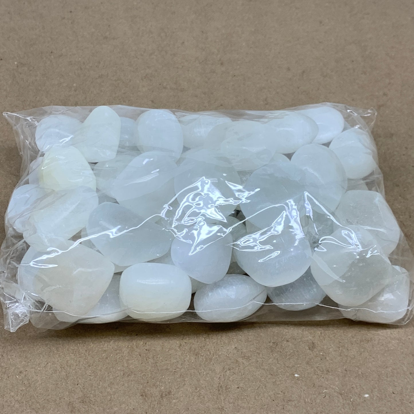 2.2 lbs, 1" x 1.4", Aprox 50pcs, Tumbled Selenite Crystals, Satin Spar, B36893