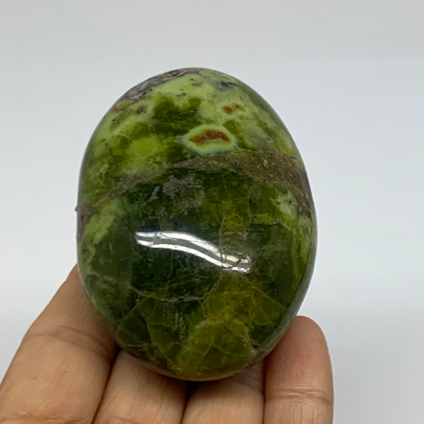 170g, 2.8"x2"x1.6", Green Opal Crystal PalmStone Polished Reiki, B38238