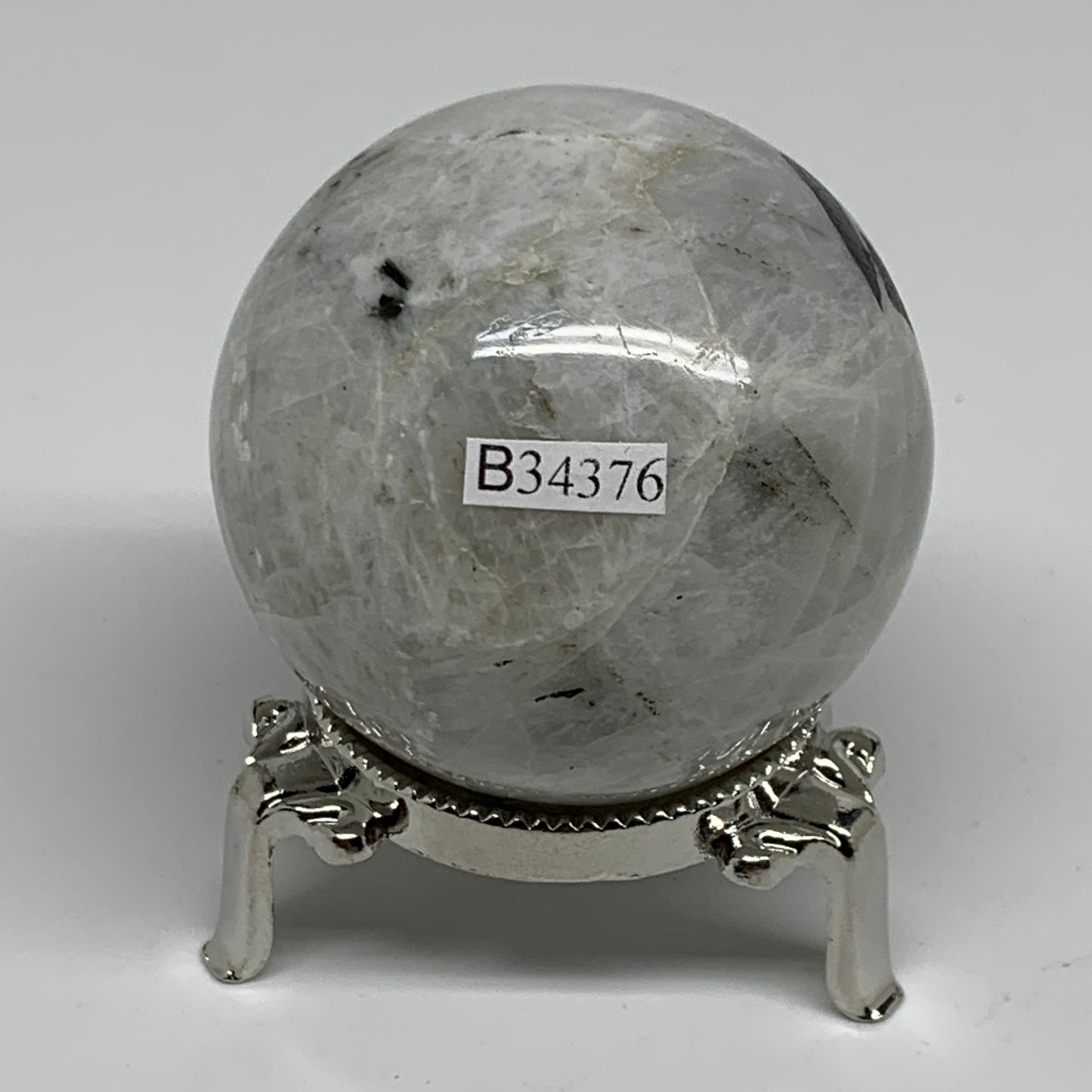 204.8g, 2.1"(53mm), Natural Rainbow Moonstone Sphere Ball Gemstone, B34376