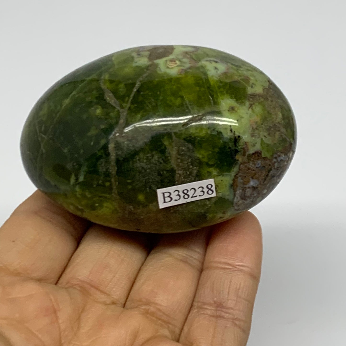 170g, 2.8"x2"x1.6", Green Opal Crystal PalmStone Polished Reiki, B38238