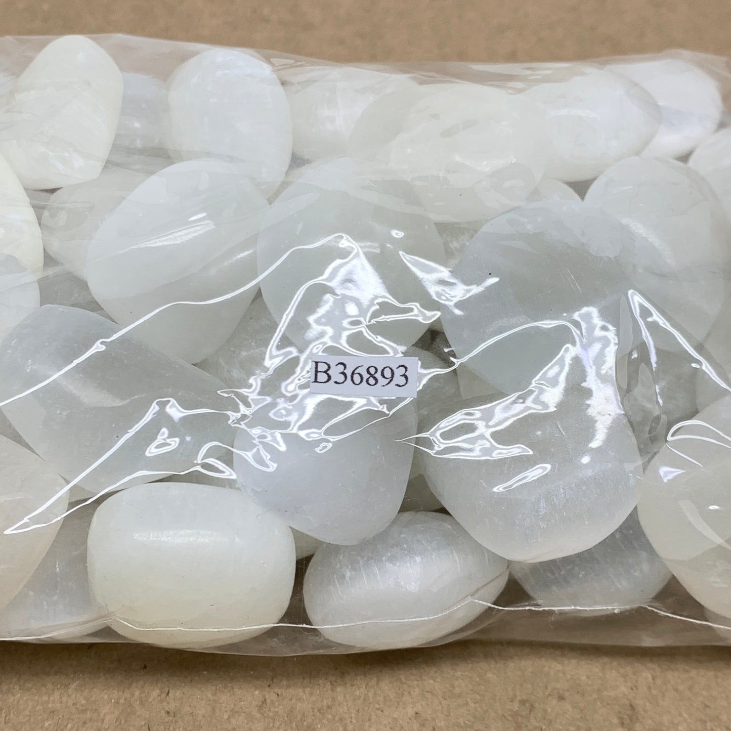 2.2 lbs, 1" x 1.4", Aprox 50pcs, Tumbled Selenite Crystals, Satin Spar, B36893