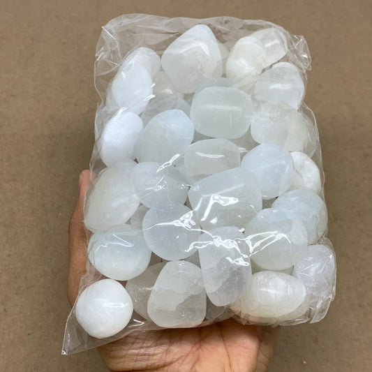 2.2 lbs, 1" x 1.4", Aprox 50pcs, Tumbled Selenite Crystals, Satin Spar, B36894