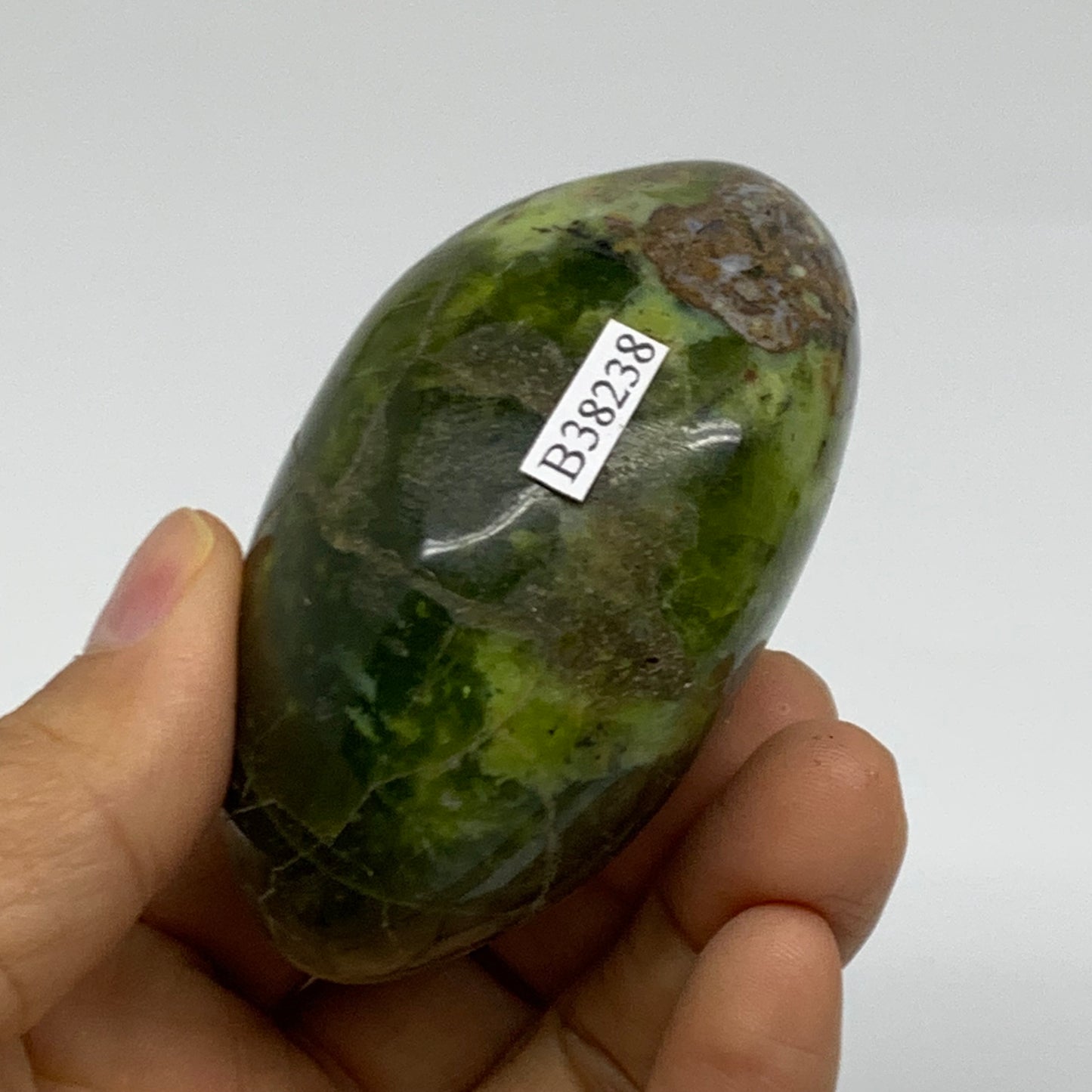 170g, 2.8"x2"x1.6", Green Opal Crystal PalmStone Polished Reiki, B38238