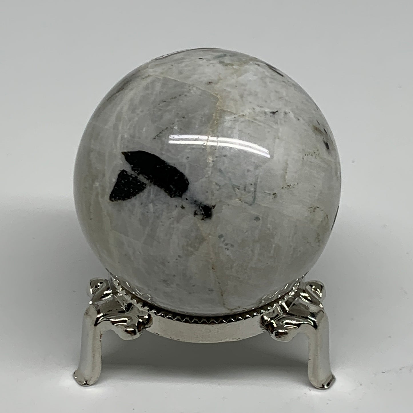 204.8g, 2.1"(53mm), Natural Rainbow Moonstone Sphere Ball Gemstone, B34376