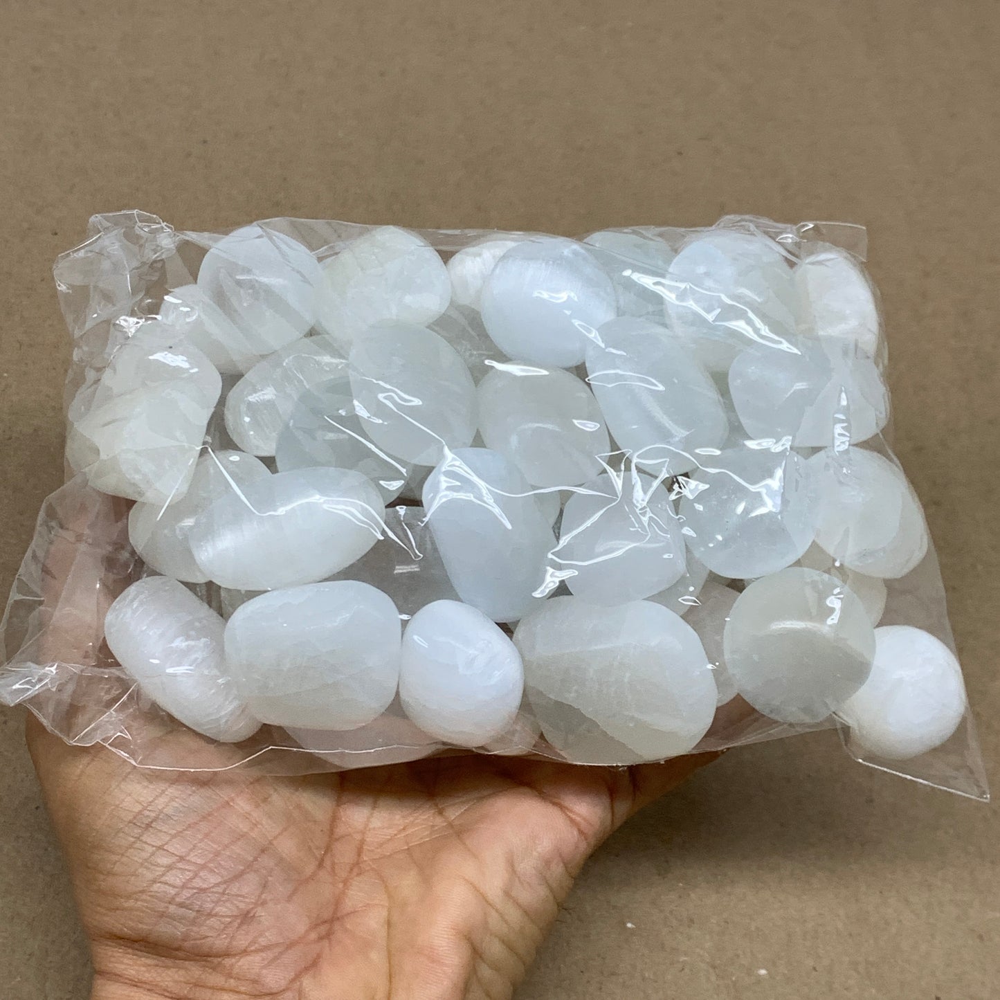 2.2 lbs, 1" x 1.4", Aprox 50pcs, Tumbled Selenite Crystals, Satin Spar, B36894